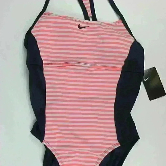 NEW! Nike Women’s L Laser Stripe Logo Swimsuit NWT $88 - Picture 1 of 4